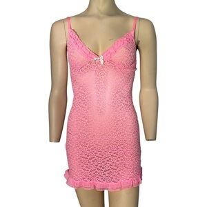 Victoria’s Secret Vintage Y2K 2000s Hot Pink Lace Slip Babydoll Nightie Lingerie